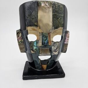 6"Beautiful Mayan Aztec Burial Death Mask Beautiful Semi-Precious Stones Mexico